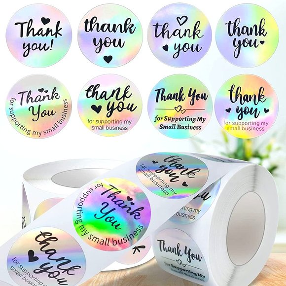 NWT! Awesome 50 Count HOLOGRAPHIC Thank You 1.5" Office Mail SHIPPING STICKERS